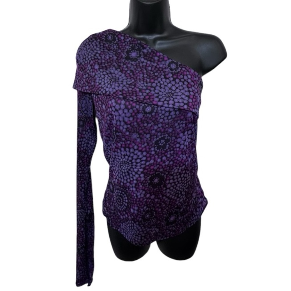 Guess Y2K 2000’s Asymmetrical One-Shoulder Top Purple Abstract Floral Size Large